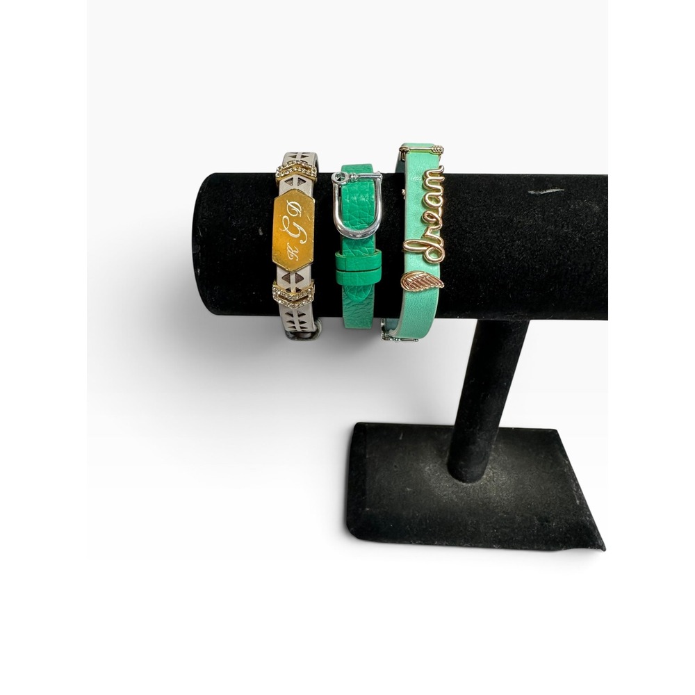 Keep Collective Bracelet Set of 3 Green Taupe Leather & Charms